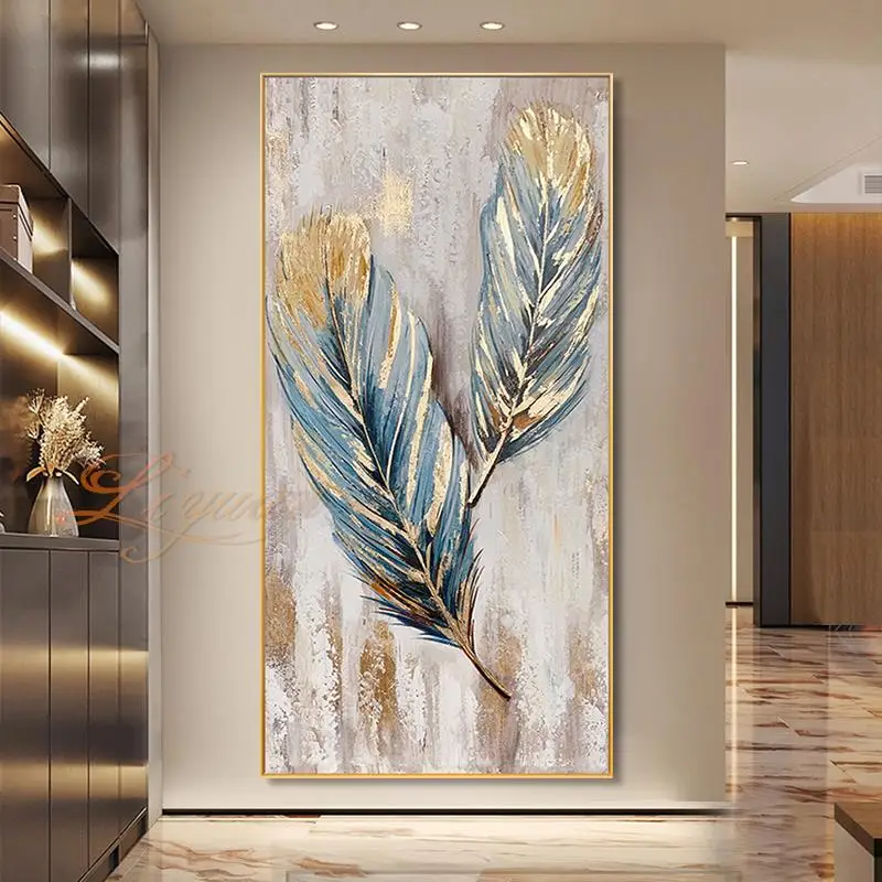 

Abstract Feather Canvas Picture Modern Paintings Art Handmade Golden Oil Painting Unframed Decorative Unframed Canvas Wall Art