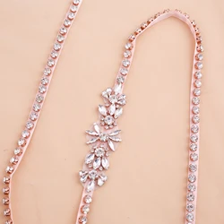 NZUK Rose Gold Crystal Bridal Belt Thin Rhinestones Bridal Sash Diamond Wedding Belt Sash For Women Evening Dress
