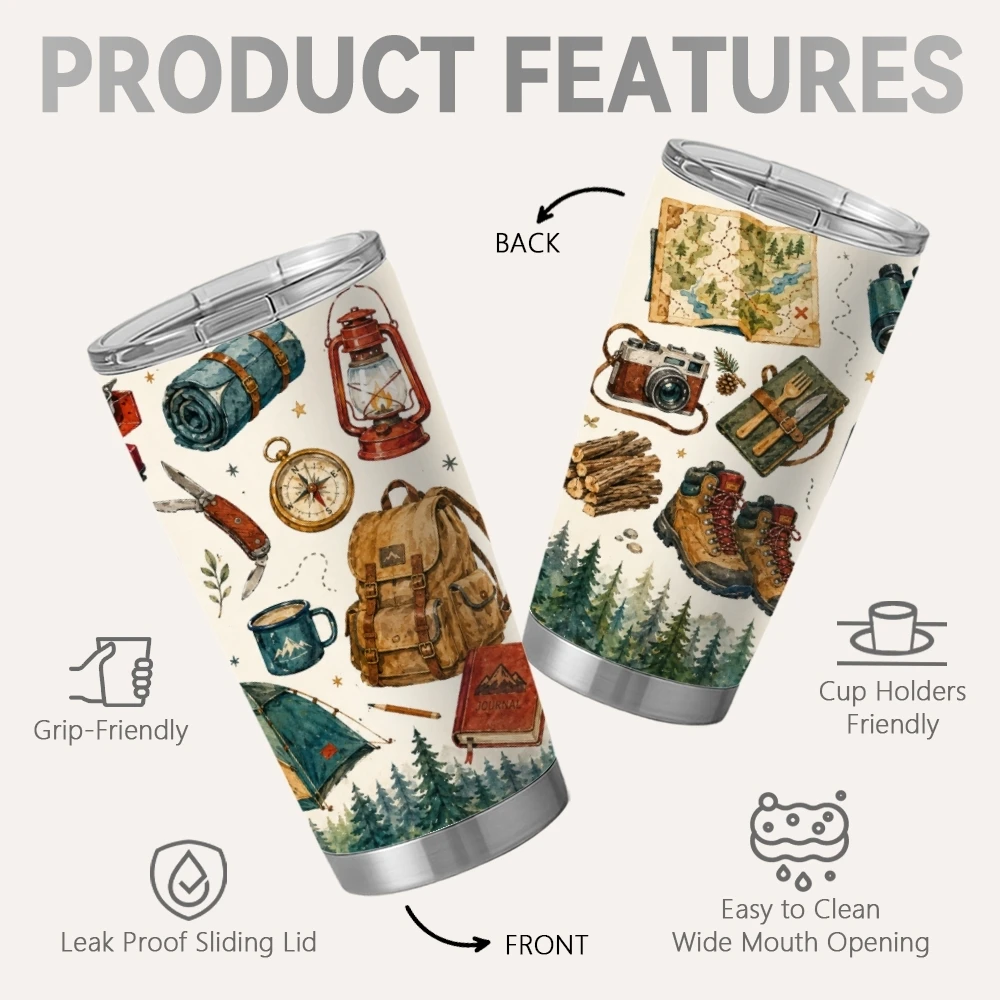 Freedom of Camping Vacuum Flasks 20oz Coffee Cup with 2 Lids & Reusable Straw Stainless Steel Vacuum Insulated Travel Mug