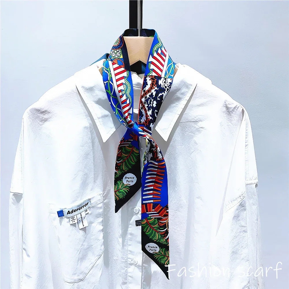 Korean summer New Chain Buckle Decoration Ribbon Small Scarf Women Twill Tied Bag Handle Ribbon Hair Band Souvenir Small Scarf
