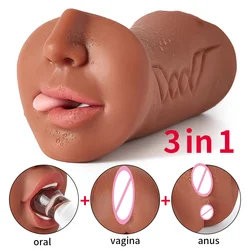 3 IN 1 Vaginal Anus Masturbation Tasse Doppel Kopf Sex Echte Deep Throat Männlicher Masturbator Blowjob Sexy Spielzeug für Männer Erwachsene Produkte