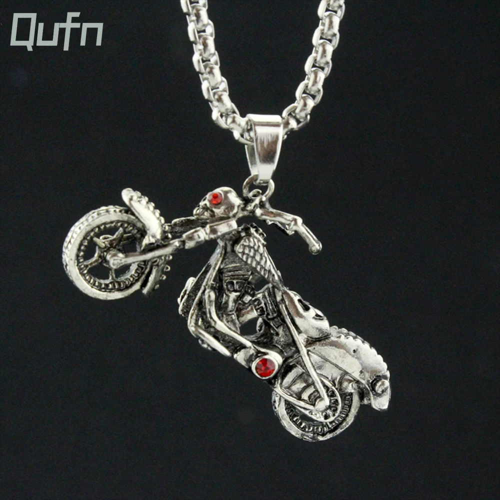 Hot Fashion Motorcycle Pendant Necklace Skeleton Choker Man's Charm Vintage Gothic Ghost Rider Pendants Factory Price Jewelry