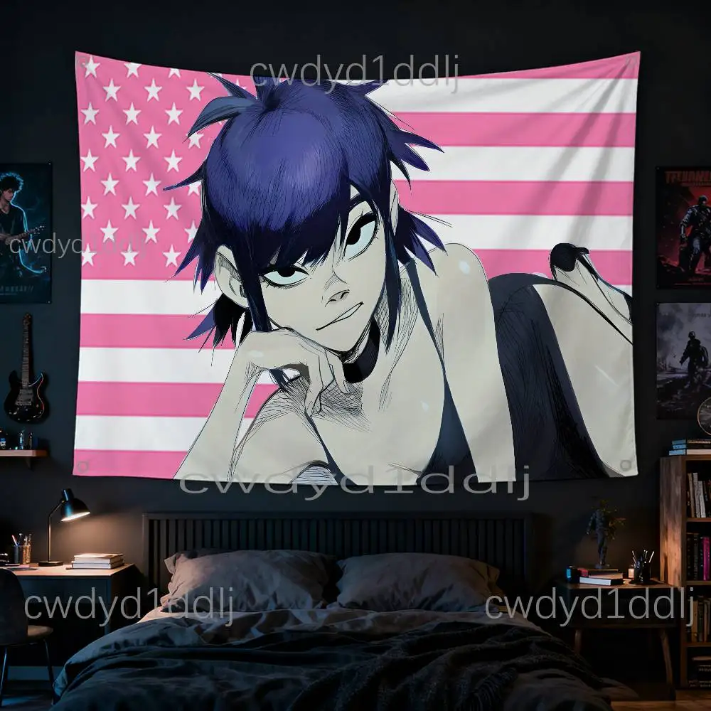 

N-Noodle G-Gorillaz Pink American Flag Background Tapestry Flag Home Decoration Room Wall Hanging Cloth Concert Party Banner