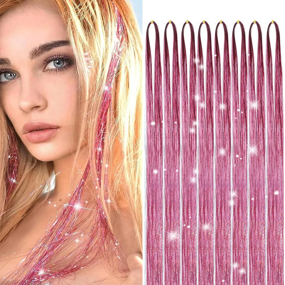 24 Inch Tinsel Hair Extensions 1600 Strands Tinsel Kit Glitter Women Girls Hair Accessories festivals Cosplay Party