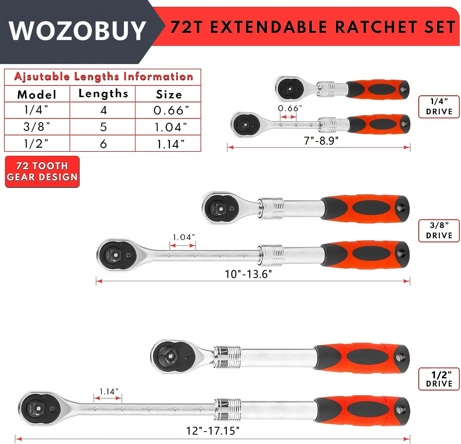 WOZOBUY Extendable Ratchet Wrench Set, 1/4\