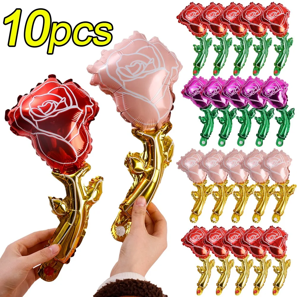 10/5pcs Mini Rose Flower Balloons Rose Shaped Aluminum Foil Balloons Valentines Day Mother's Day Birthday Wedding Decoration