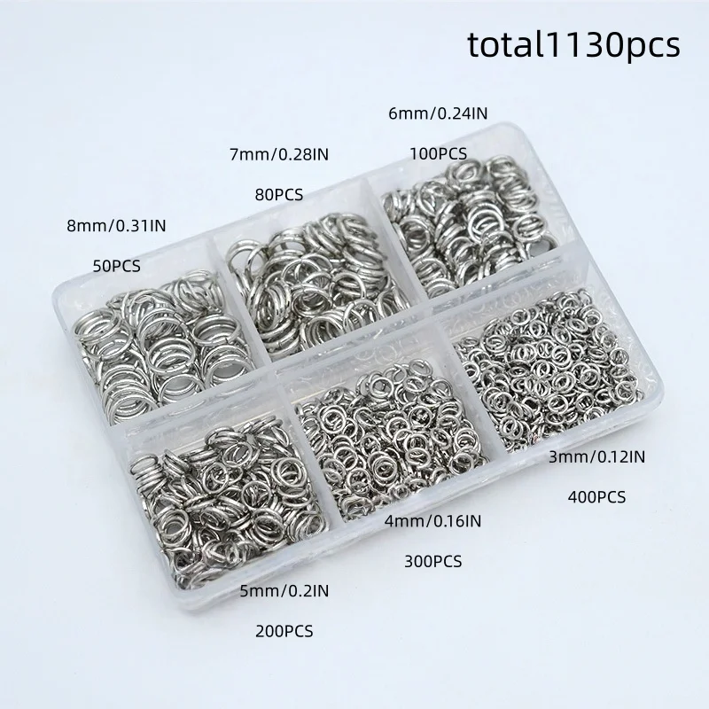 6 Grids Jewelry Finding Kit Open Jump Rings Closed 3-8mm for Handmade DIY Bracelet Necklace Earring Connection Jewelry Making