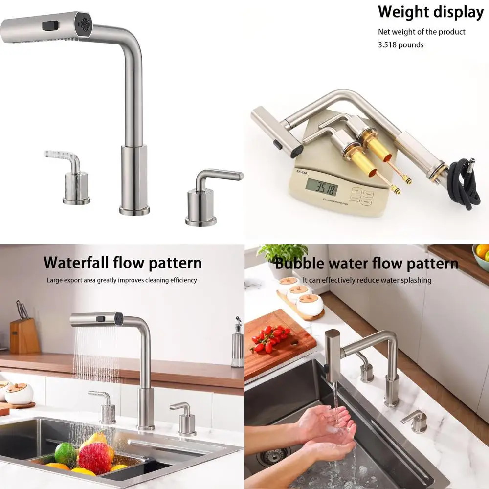 

3-Hole 8 Widespread Pull-Down Spray Kitchen Faucet Set in Stainless Steel Brushed Nickel