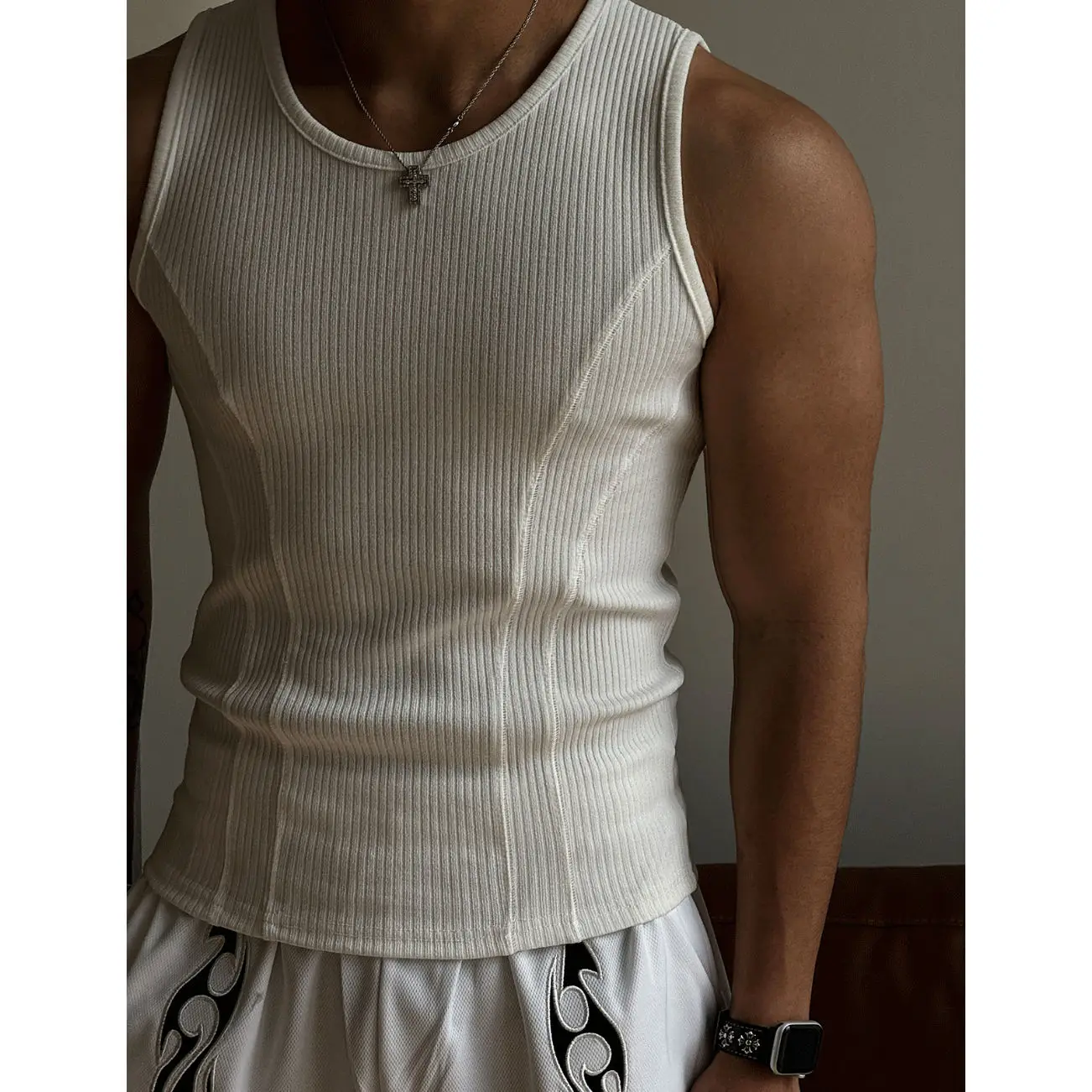 Mens Ribbed Sleeveless Tank Top Activewear Fitness Sports Bodybuilding Vest Breathable Quick-drying Elastic Undershirt Gym Top image 2