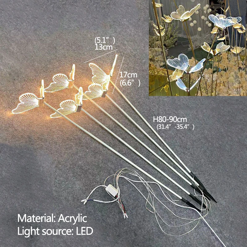 PLLY Modern Wedding Walkway Elegant Acrylic Butterflies LED Standing Lamp for Romantic Party Light Stands Decoration