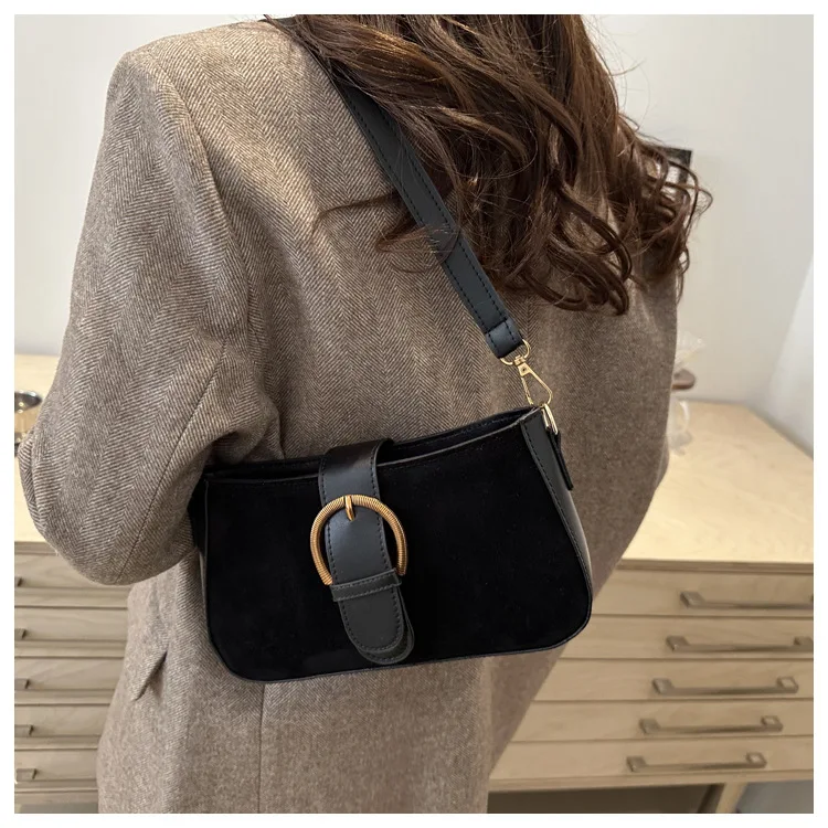 Damen-Umhängetasche aus Wildlederimitat, Unterarm-Umhängetasche, Reißverschluss, modische Umhängetaschen für kleine quadratische Taschen, geeignetes tägliches Outfit – Detail 11