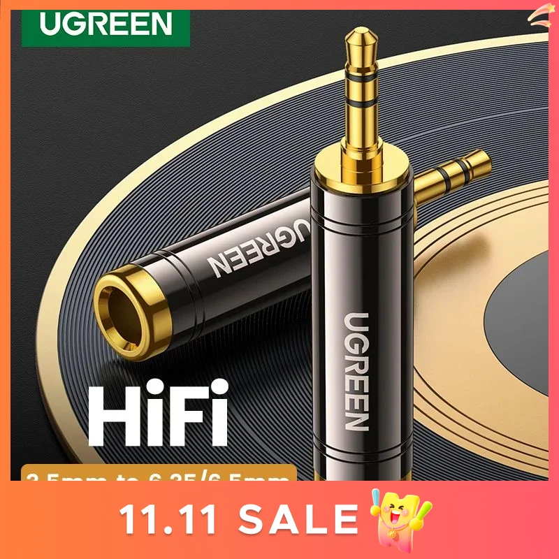 UGREEN 3.5มม.ถึง6.5มม.6.35มม.1/4อะแดปเตอร์ชุบทองแดงบริสุทธิ์6.5มม.ชาย AUX หญิงแจ็ค Mono อะแดปเตอร์ Connector