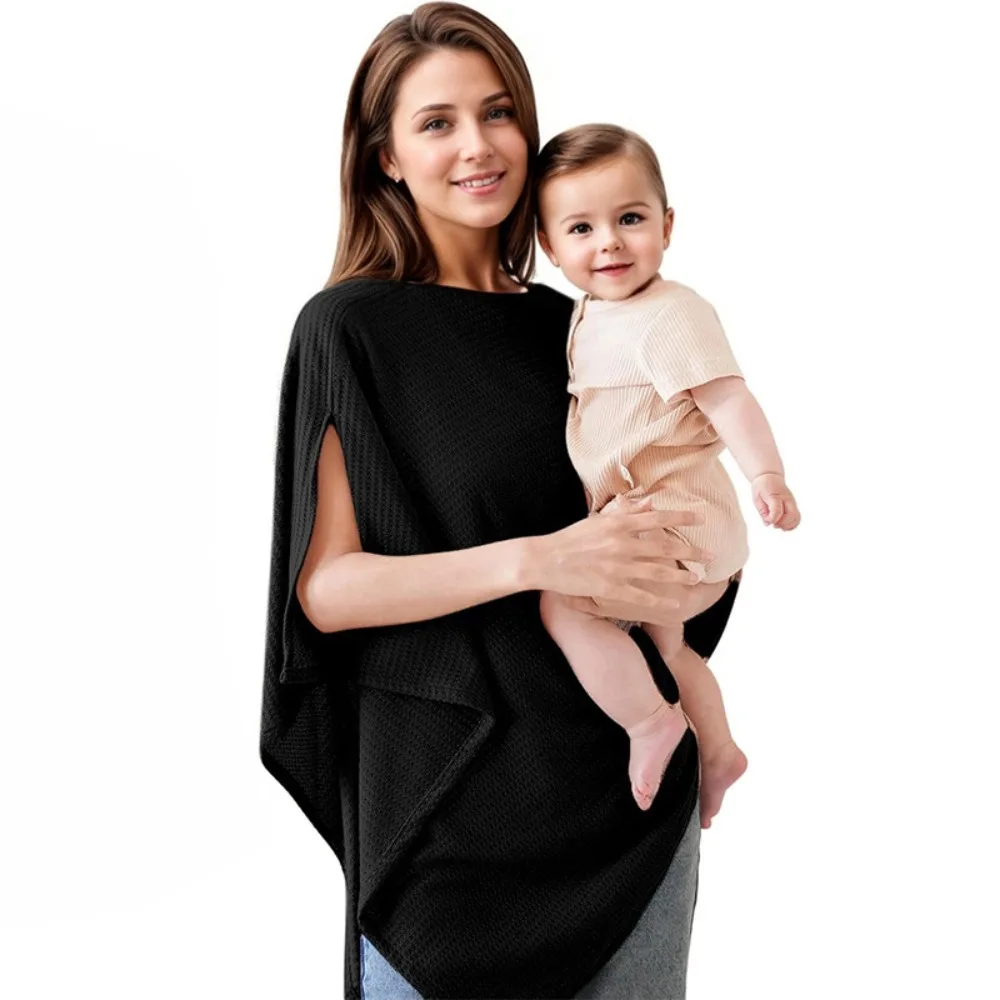 Soft Nursing Cover for Breastfeeding Breathable Waffle Knit Nursing Poncho Multi-Use Sunshade Breastfeeding Cover