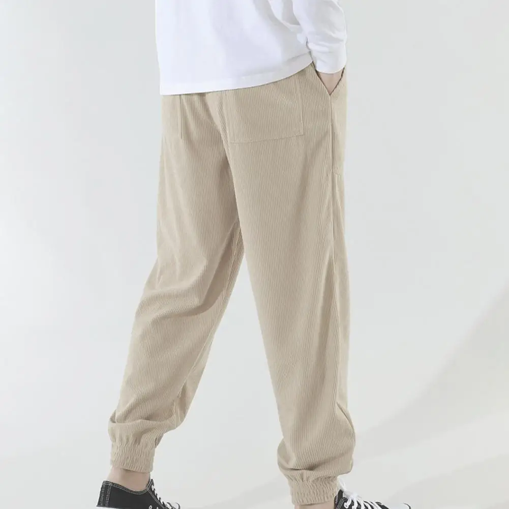 Autumn Winter New Men's Casual Loose Small Feet Versatile Drawstring Sports Sweatpants Straight Leg Thick Corduroy Sport Trouser