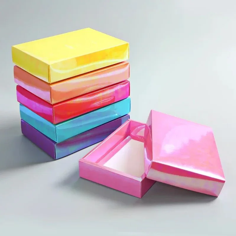 

10pcs Rainbow Laser Folding Gift Box Kraft Carton Wedding Favor Packaging Boxes
