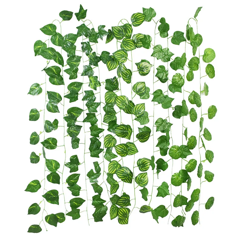 2.3m Artificial Green Leave Garland Plants Vine Plastic Ivy Leaf Fake Foliage Rattan String Wedding Party Home Garden Decoration