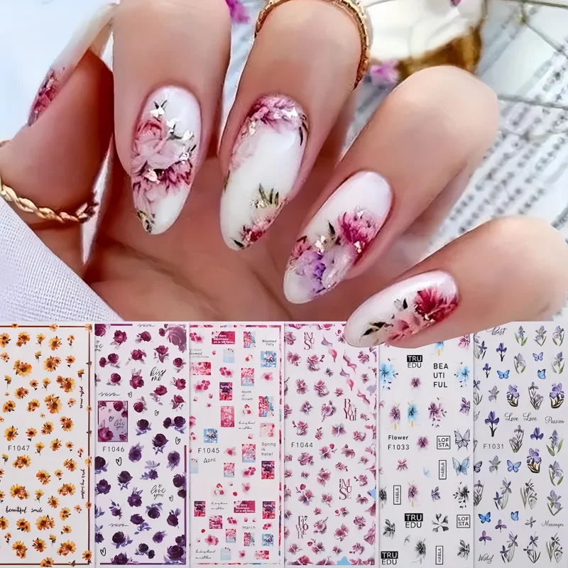 

1PCS Spring And Summer Floral Nail Sticker Self-adhesive Flowers Butterflies Nail Supplies Nail Decals Letter Stickers For Nails