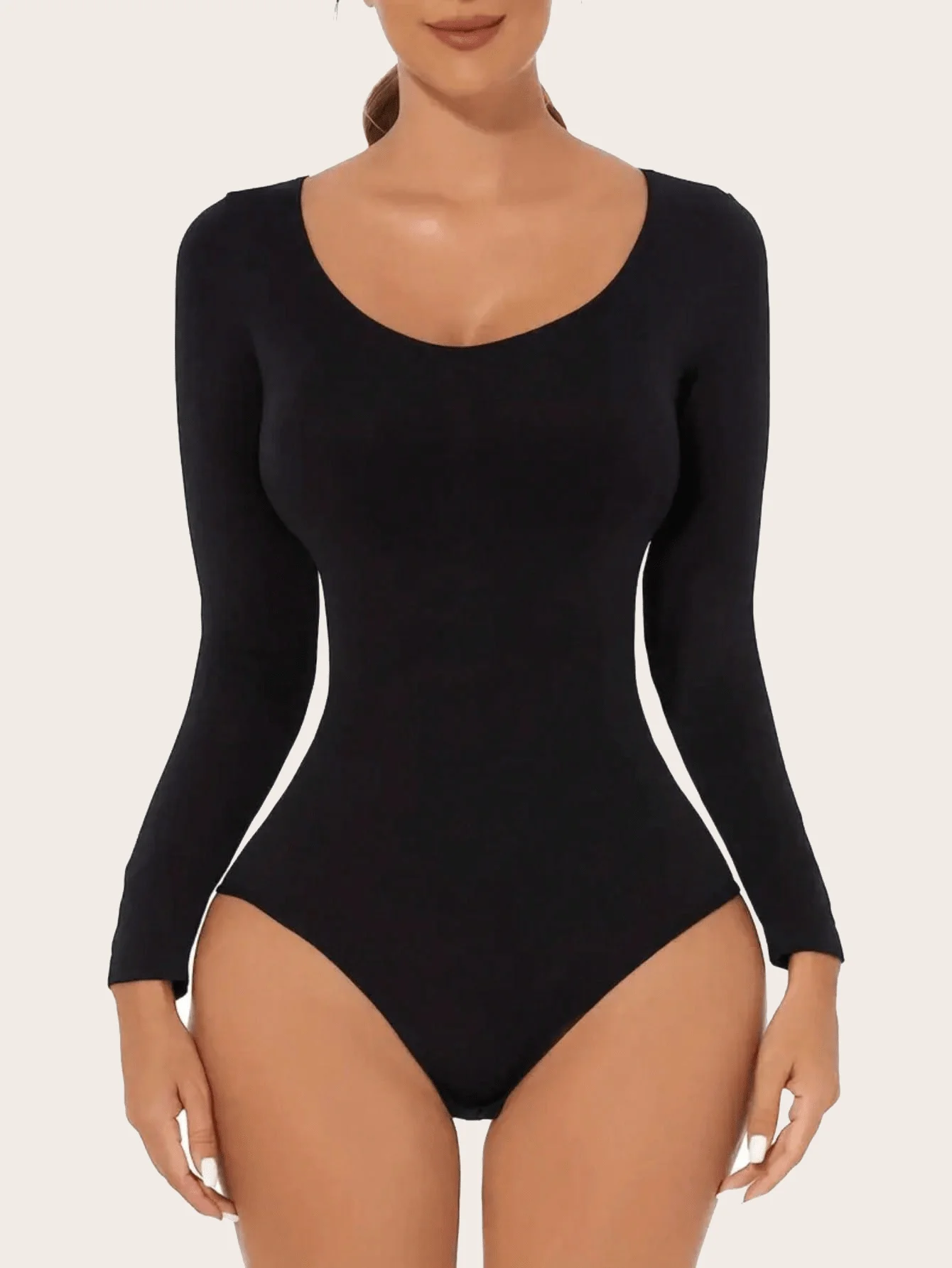 

Tummy Control Butt Lift One-Piece Long Sleeve Round Neck Women's Underwear Postpartum Body Shaping Garment