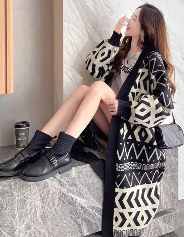 

Knitted Cardigan Women's Korean Sle Outerwear Sweater Spring Autumn Faionable Versatile Mid-Length