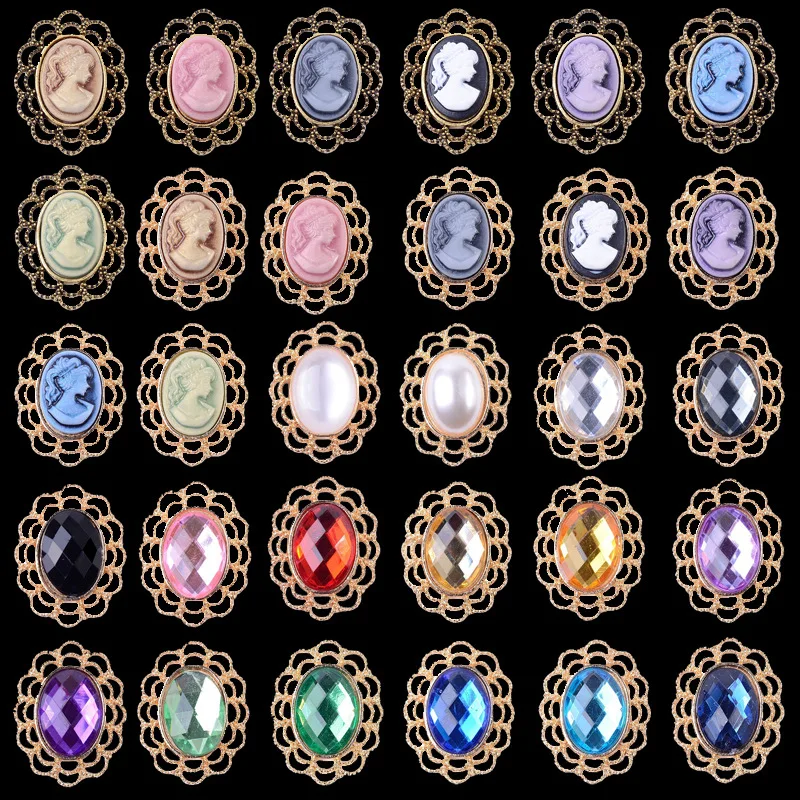 

100 piece set of new material inlaid with crystal pearls, beauty head hollow lace oval and DIY handmade accessories