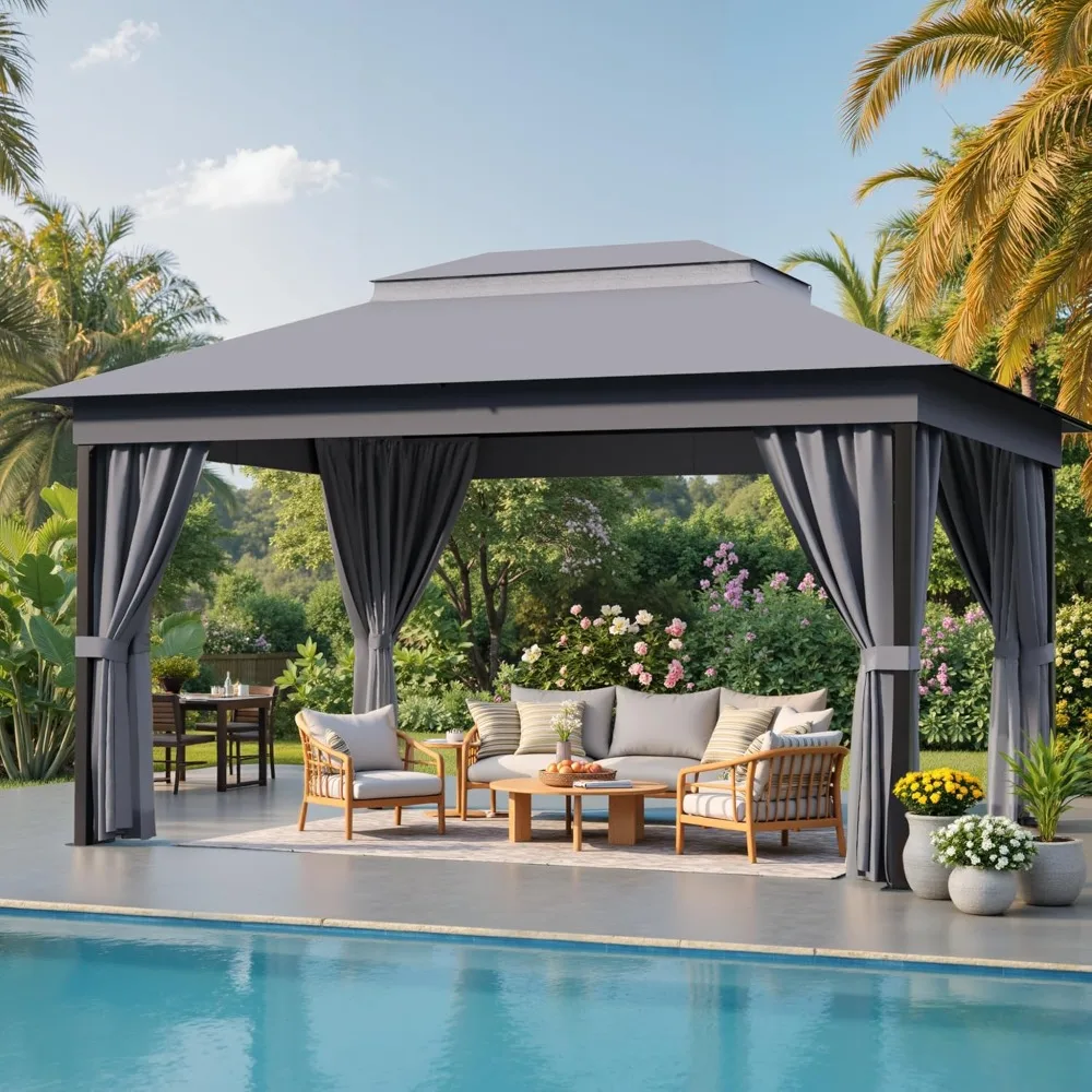 

Outdoor Gazebo for Patio 10'x 13' Heavy Duty Metal Frame Canopy with Expansion Bolts & Double Roofs, Party Tent & Shelter with