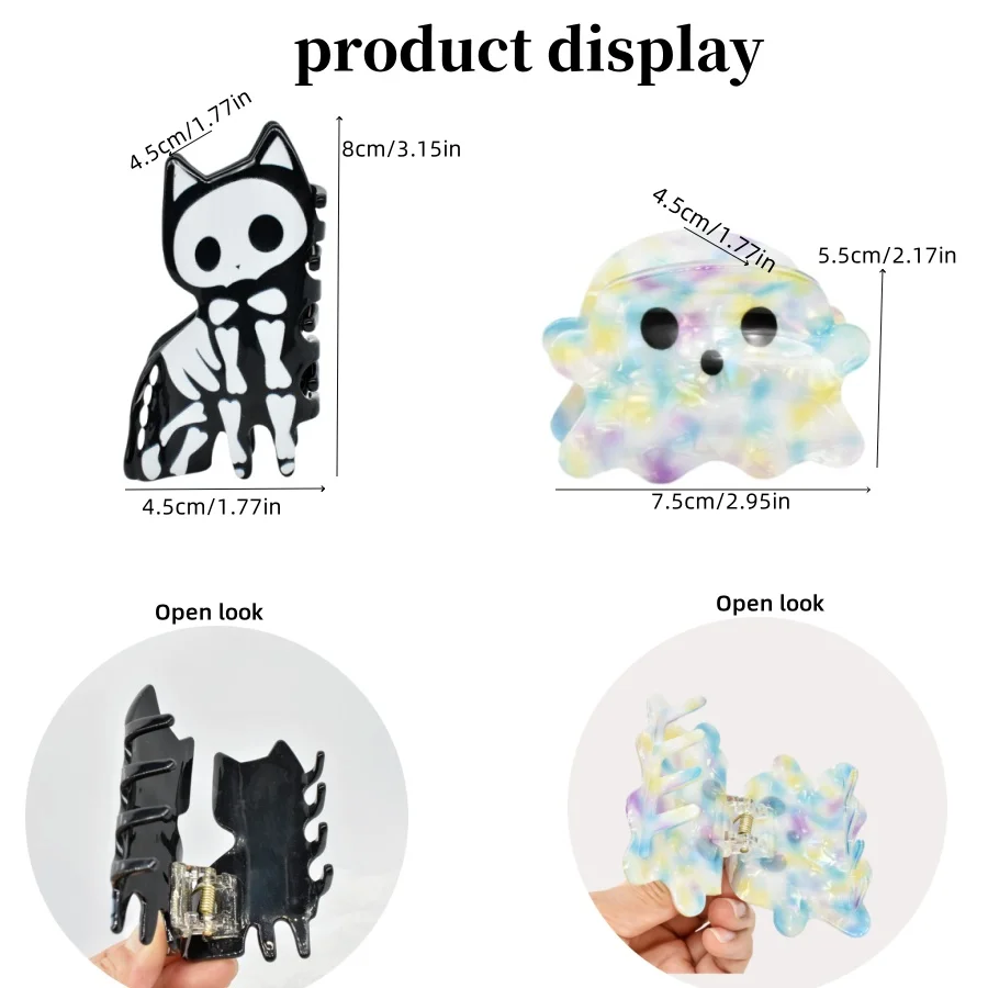 1PC Halloween Party Dress up Akcesoria do włosów Acetate Ghost Hair Claw Skeleton cat Hair Claw Y2K styl wakacyjny prezent data party