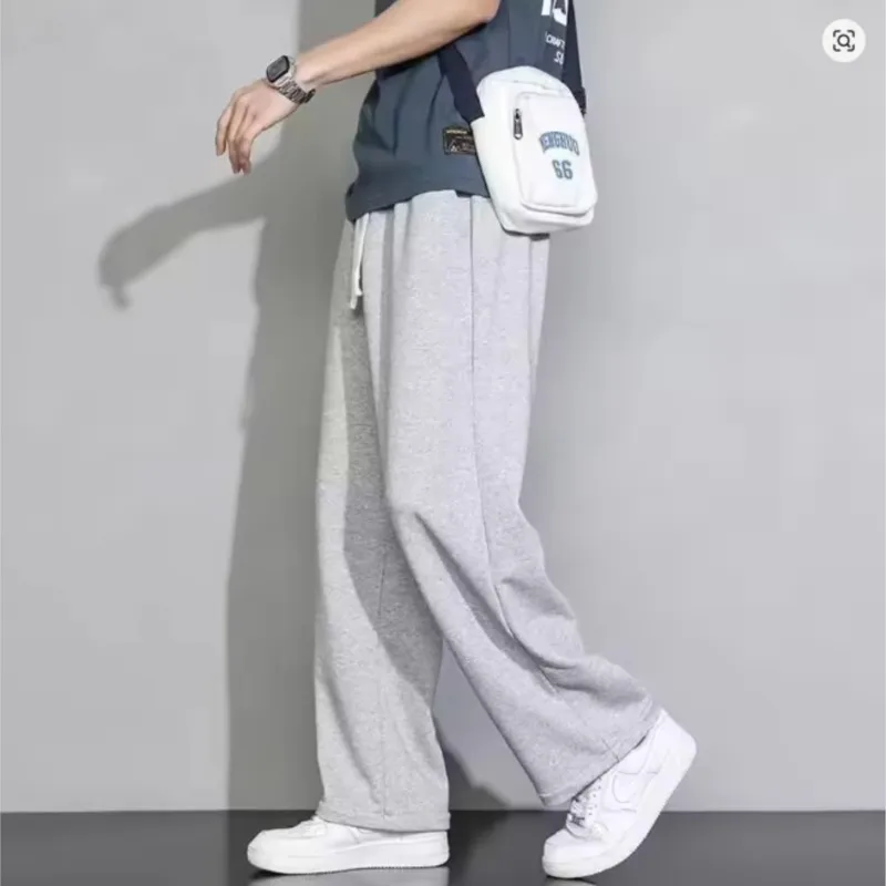 メンズグレールーズストレートレッグパンツ、男性用夏用軽量ワイドレッグスウェットパンツ、快適なカジュアルパンツ