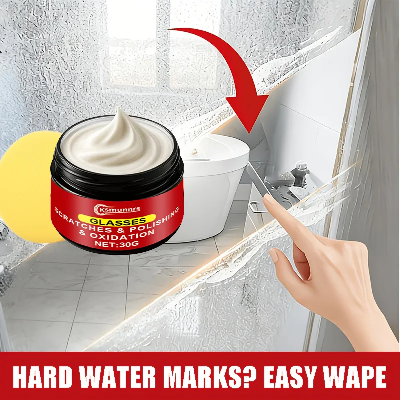 Glass Polishing Paste - Powerful Hard Water Stain Remover, Suitable for Glass Doors, Tiles, Car Glass, and Rearview Mirrors. Enh