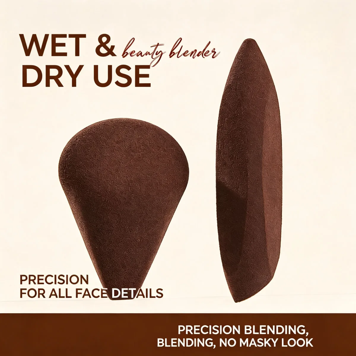 Dual-ended design puff, compact and portable, easily perfects facial details. Usable both wet and dry, it helps you fully define