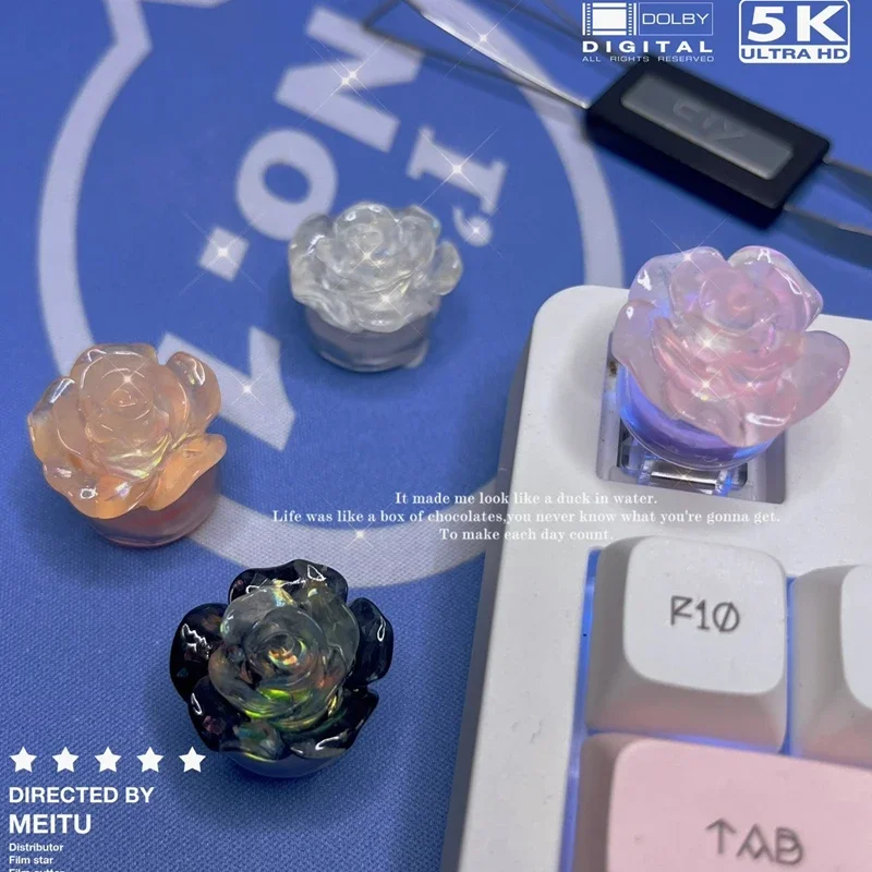 Transparent Round Bottom Rose Key Cap Ice Transparent Glow Flower Esc Cross Axis Mechanical Keyboard Key Cap