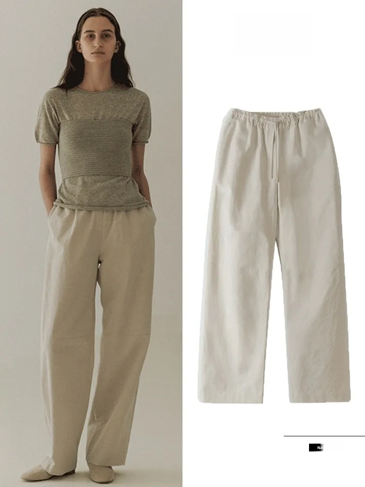 

Женские повседневные брюки из хлопка и льна с высокой талией, однотонные, универсальные, прямые, на шнурке, с эффектом стройности