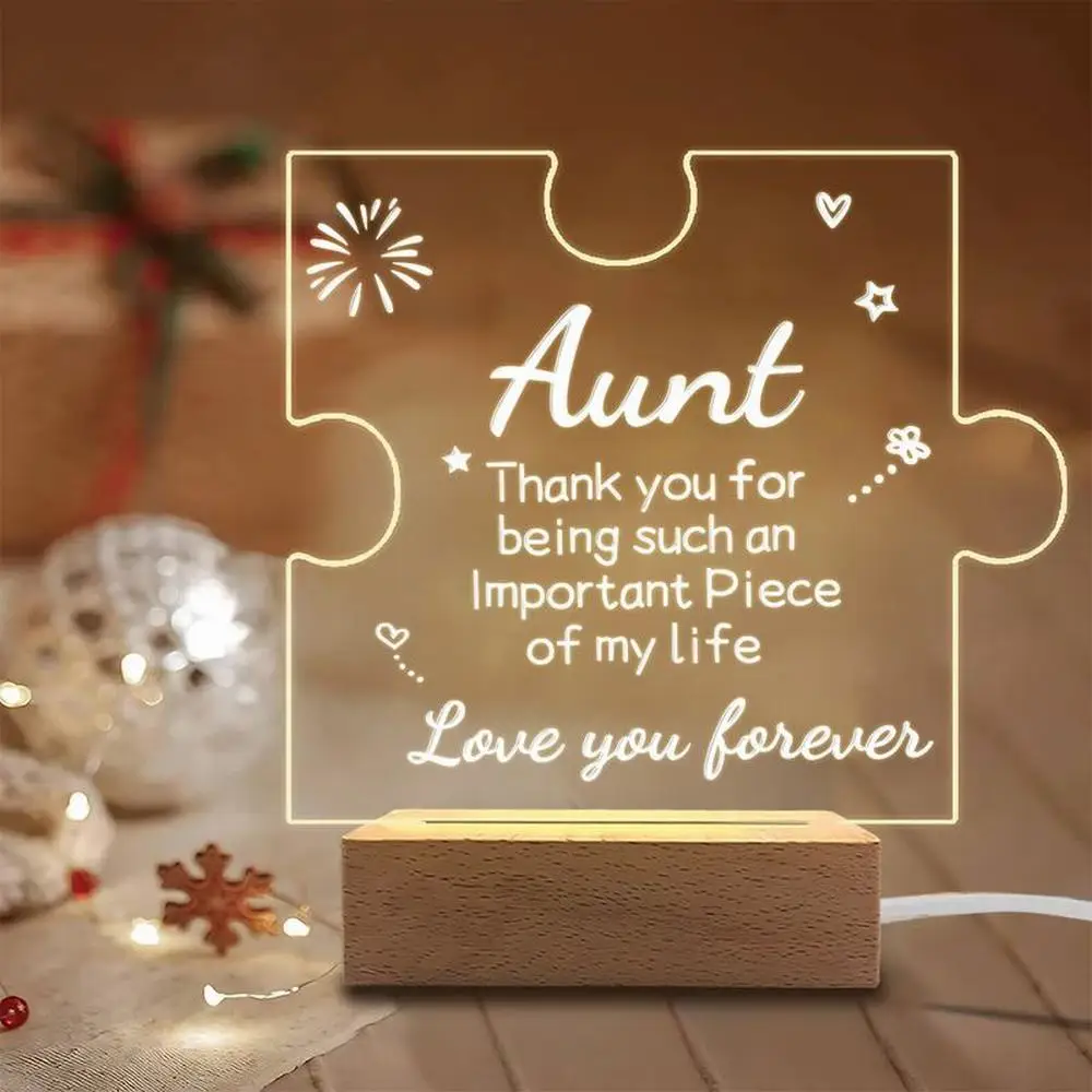 

1 шт. 2D плоский акриловый светящийся декор, аксессуары для фотосъемки, USB-основание, подарок нечетки, лучший декор тети, коллекционные фигурки