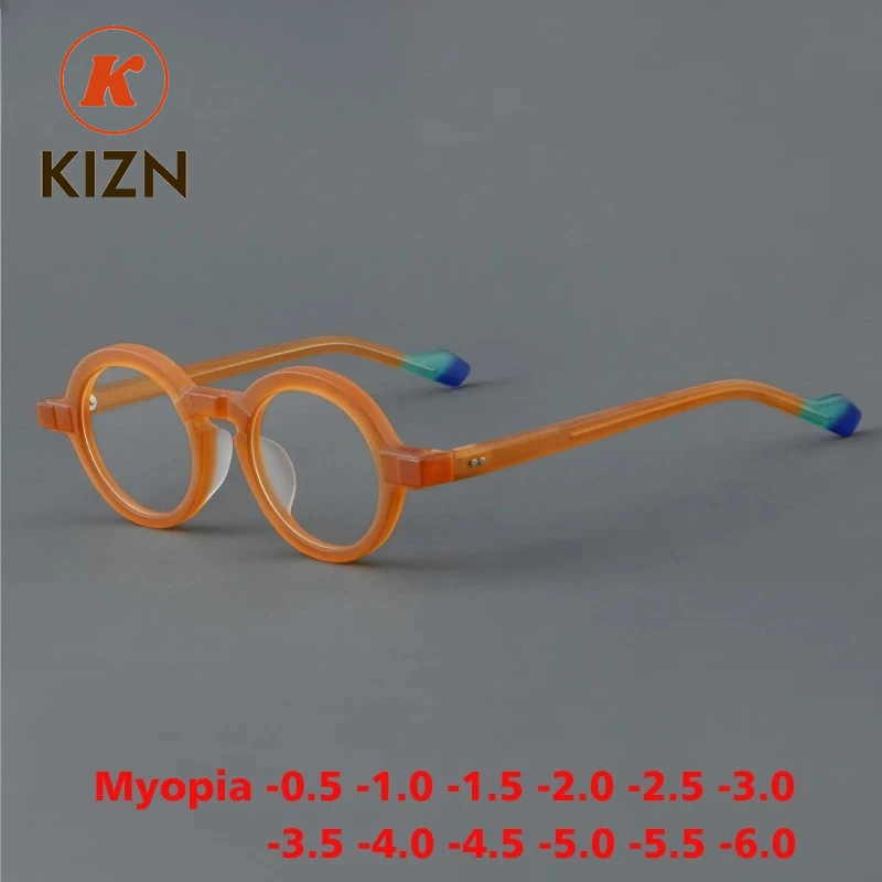 

KIZN маленькая круглая ацетатная оправа для очков для близорукости для мужчин и женщин, модные винтажные оптические очки, очки по рецепту от -0,50 до -6,0