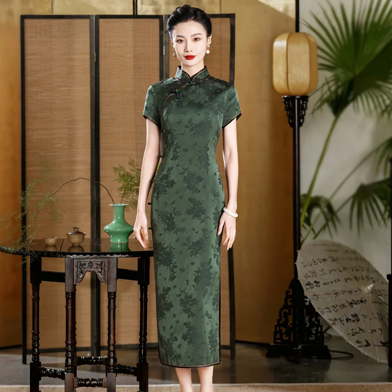 Old Shanghai Real Silk Cheongsam Qipao 2024 New Women's Improved Dress Retro Temperament Long