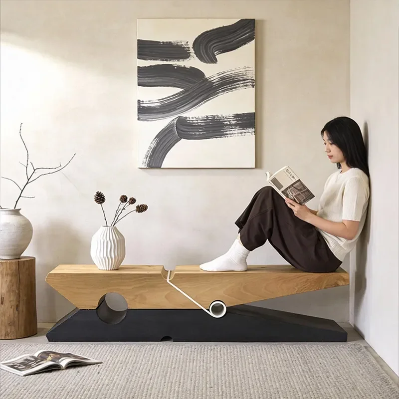 Solid Wood Clip Bench Designer Art Clothing Store Shopping Mall Rest Stool Sitting Stool Shoe Changing Stool Log Bench