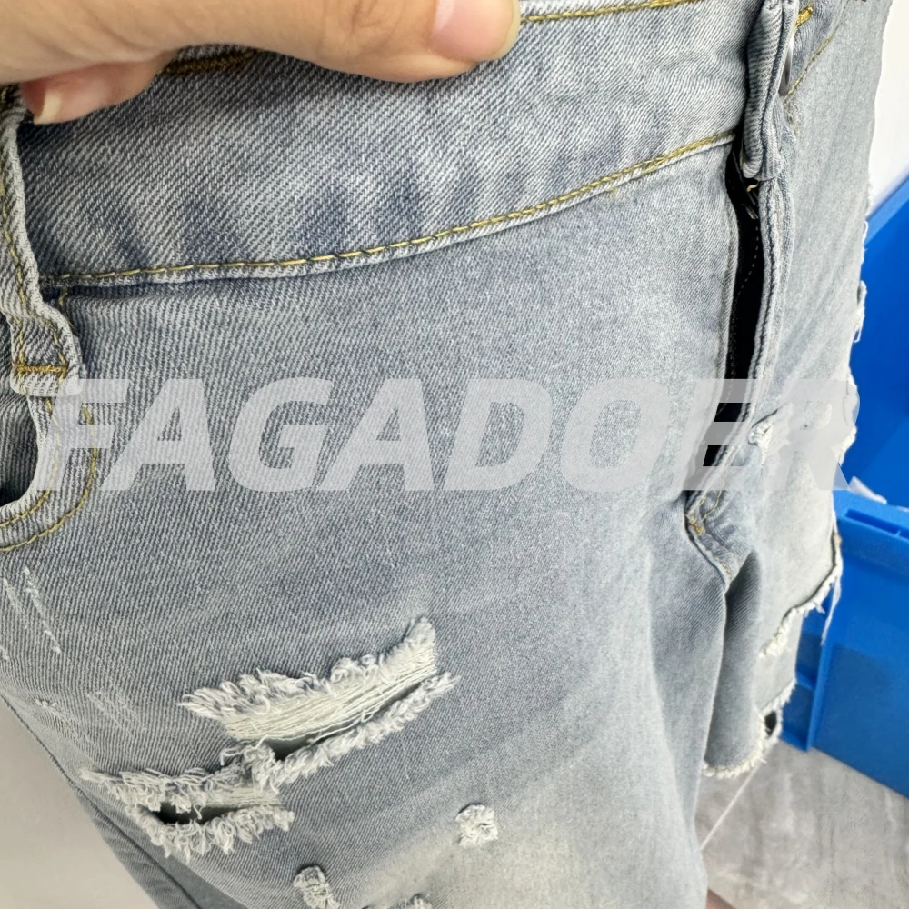 FAGADOER Fashion Holes Brushed Patchwork Denim Pants for Woman Solid Color Straight-leg Pants Female Streetwear Bottoms 2025 New