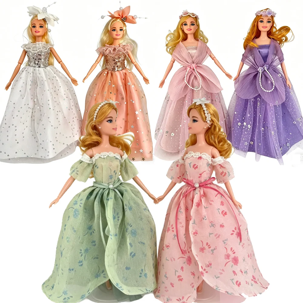 

3 Gowns with 3 headwear Doll Elegant Long Dresses High Quality Wedding Dress Suitable for 11.5-inch/30cm Dolls, Diy Girl Toy