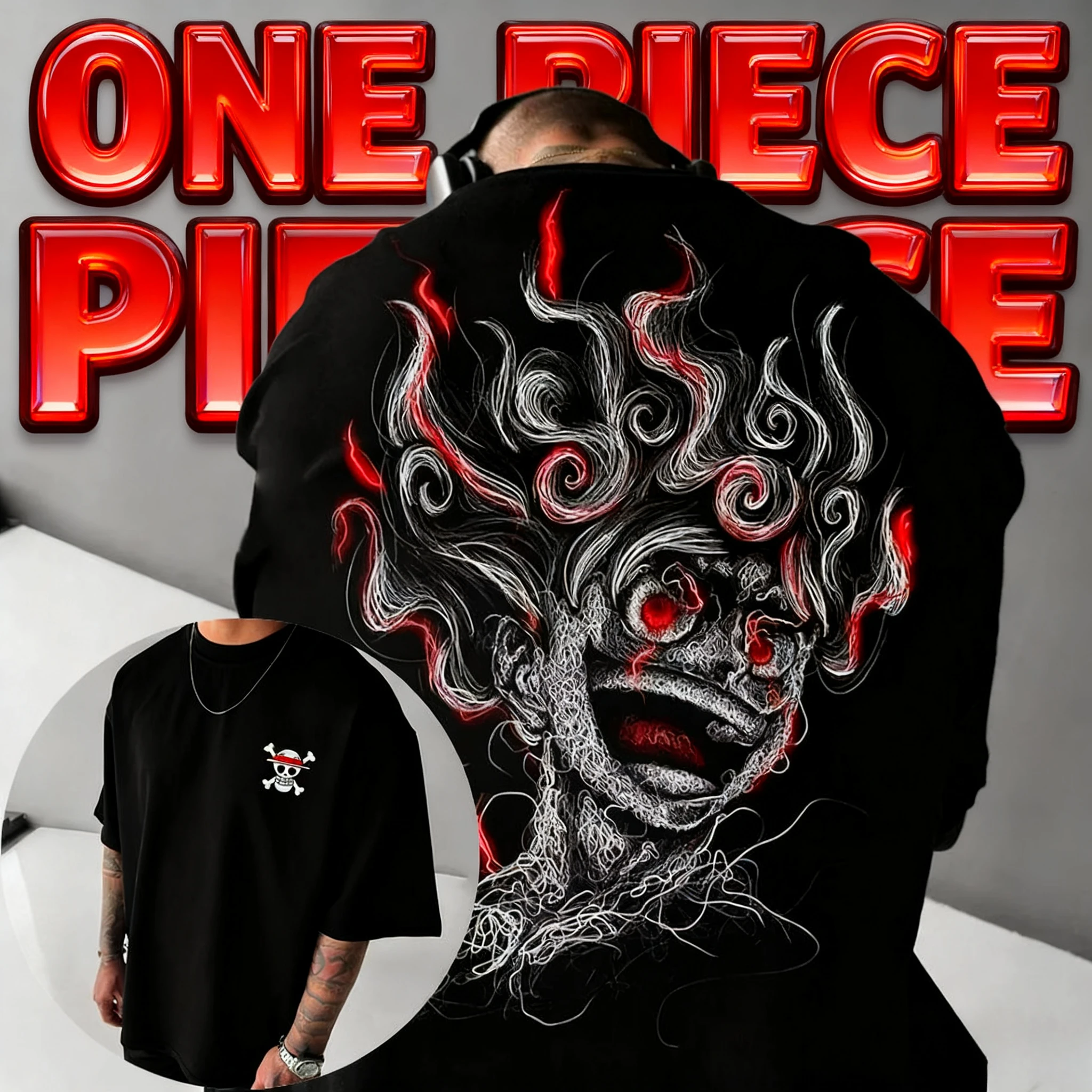 

Лето 2025 г., цельный анимационный бренд, 100% хлопок, шестерня 5, футболка с принтом Nika Form Monkey D. Luffy для унисекс, свободная с короткими рукавами