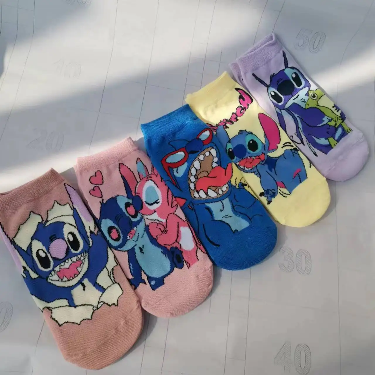 5Pairs/Set Disney Cotton Socks Cartoon Anime Figures Stitch Short Socks Kawaii Kids Women Breathable Sports Socks Christmas Gift