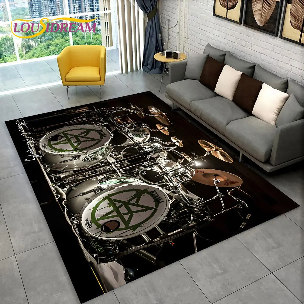 3D Drum Kit Music Instruments Area Rug Large,Carpet Rug for Living Room Bedroom Sofa Doormat Decor,Kid Play Non-slip Floor Mat