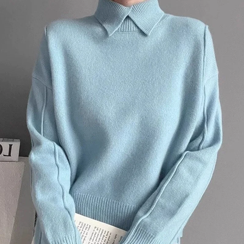 \Herbst Lange Ärmel Frauen Pullover Pullover Gestrickte 2025, Neue Lose Weibliche Strickwaren Einfarbig Mode Damen Stricken Pullover