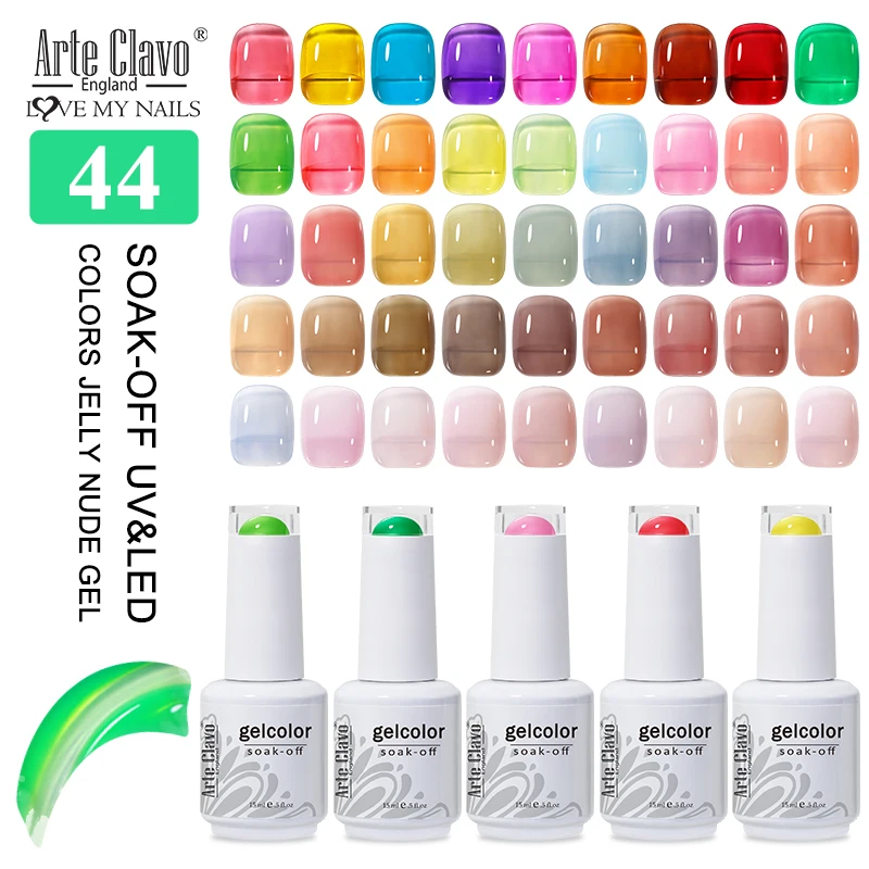 Arte Clavo 15 ml 44 Kleuren Jelly Naakt Gel Nagellak Semi Transparant Zomer Licht Roze Perzik Doorschijnend UV Nagels Art DIY Gel