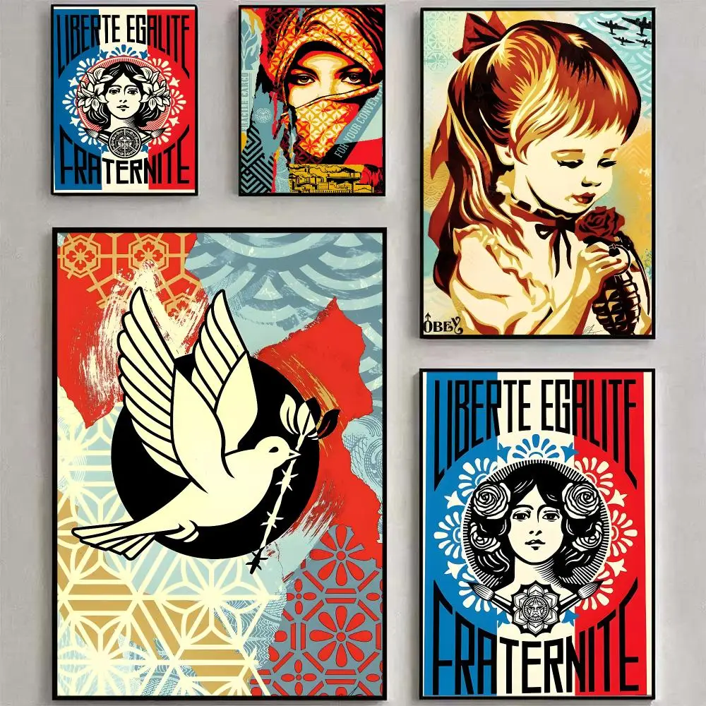 D-De Shepard Fairey Poster Matte Peel And Stick Self Adhesive PVC Removable Waterproof Frameless Bedroom Living Room