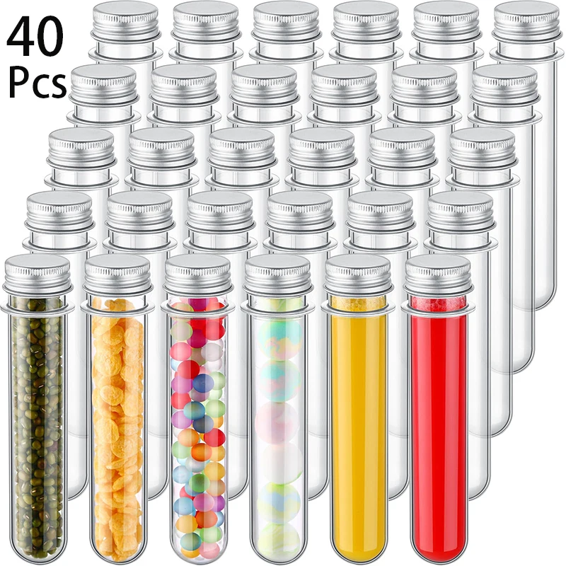 

40Pcs Clear Plastic Test Tubes 40ml Clear Tubes for Scientific Experiments Party Decorate The House Candy Storage Caese