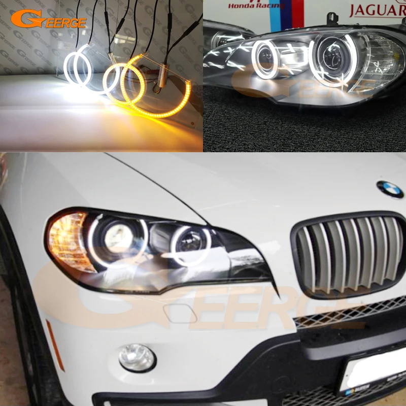 

For BMW X5 E70 2007 2008 2009 2010 2011 2012 2013 Ultra Bright A/W Switchback DRL Turn Signal SMD LED Angel Eyes Halo Rings