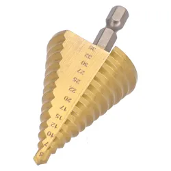 Spiral Grooved Drill Bit 5-35mm HSS Titanium Core Step Drill Tool 13 Steps Multiple Hole Cone Drill Bit Hex Handle Cut Hole Tool