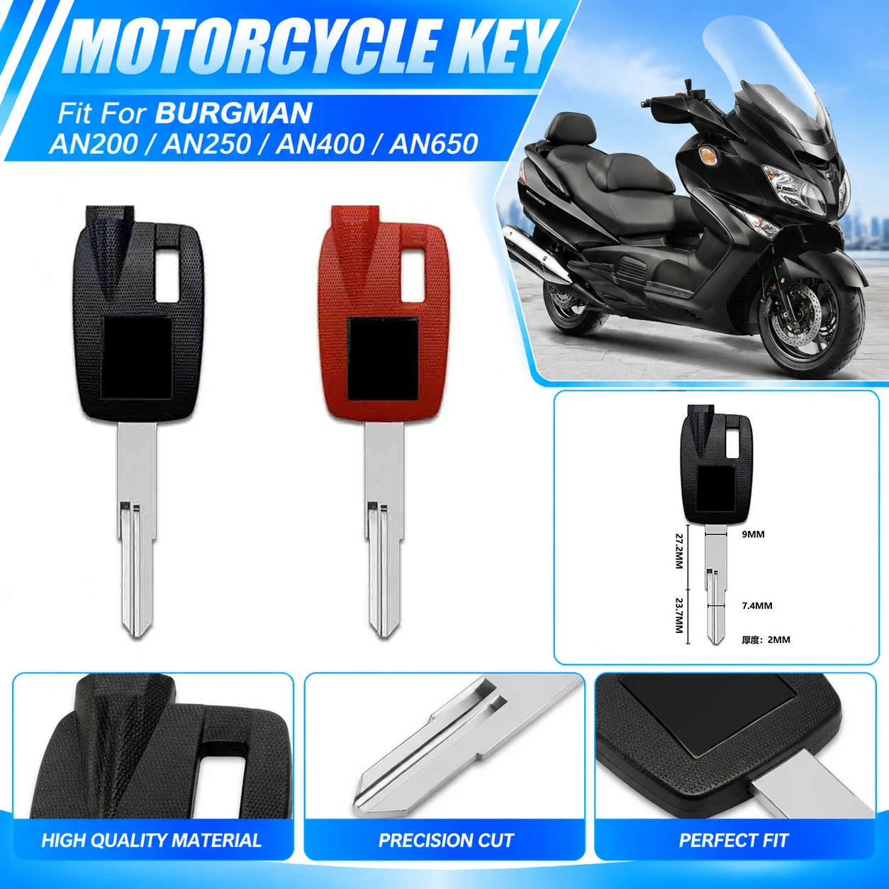 Fit for Suzuki BURGMAN AN200 AN250 AN400 AN650 Gemma AN 250 400 650 Motorcycle Double Slot Uncut Blade Blank Key