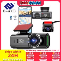 E-ACE 4K Dashcam Mini Camera Recorder GPS Wifi 24H Parking Dual Lens With 1080P Rearview Camera Night Vision Black Box For Car