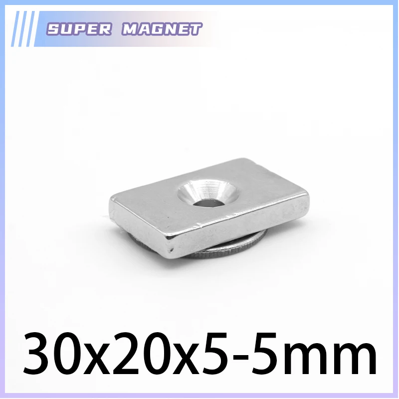 5/10/15/20/25PCS 30*20*5-5mm Countersunk SquareMagnet 30x20x5-5mm Block Strong Hole 5mm Rare Earth Neodymium Magnet 30x20x5-5mm