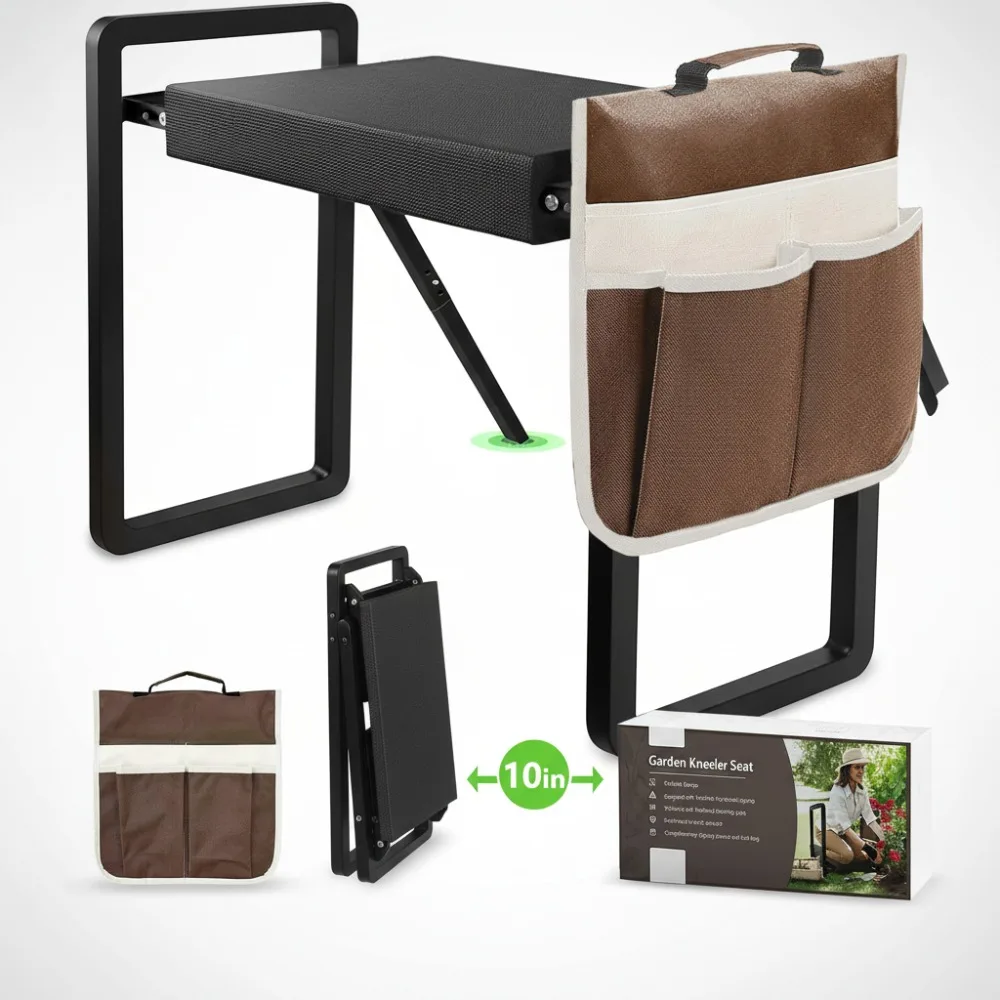 

Foldable Garden Kneeler Seat with Tool Bag, Anti-Tipping Heavy Duty Stool, Thick Soft Pad Gardening Gift for Women Men